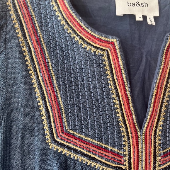 ba&sh Sz M Ciana Midi Lined Organic Cotton Dress V Neck Elbow Sleeves - Picture 4 of 11